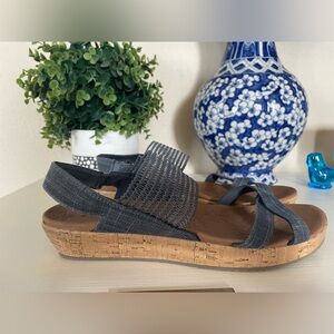 Skechers Women’s Sling Back Stretch Demi Luxe Foam Wedges Navy Blue Size 10